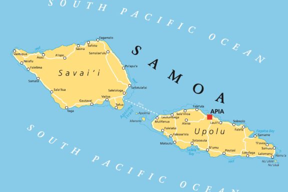 Map of Samoa Highlighting Major Islands and Capital Apia, marked as the capital on the map of Samoa