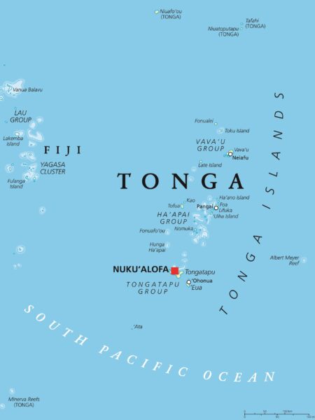 Map of Tonga in the South Pacific Ocean Nuku'alofa marked as the capital of Tonga