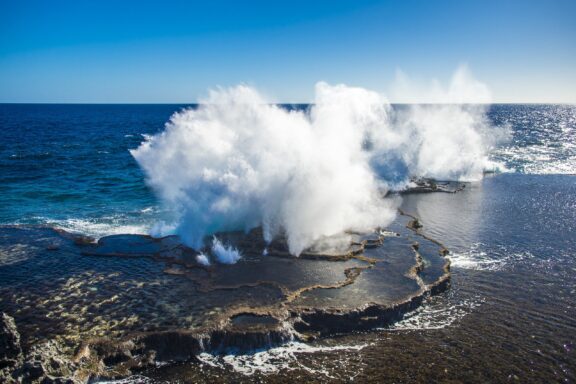 Ocean Blowholes Erupting Mapu'a 'a Vaea Blowholes, natural sea vents that create dramatic water spouts