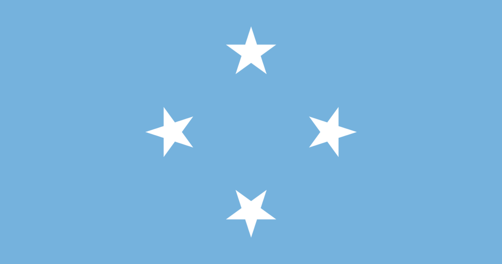 Flag of Micronesia with four white stars on a light blue background.