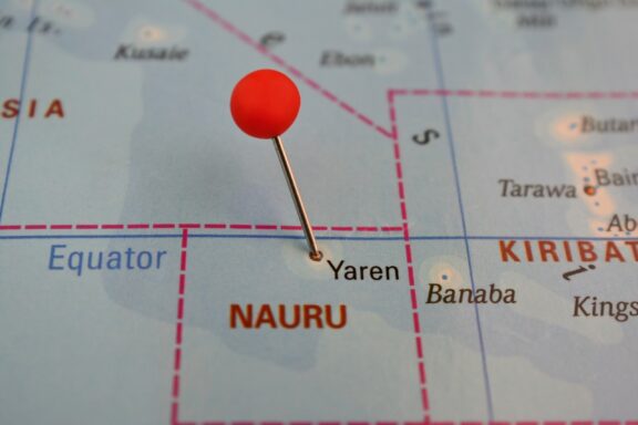 Map with Pin on Nauru Pin marking the location of Yaren