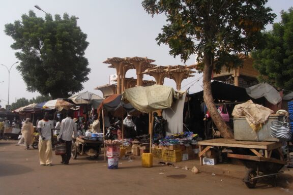Street Market Scene in Niamey Grand Marché, one of the largest markets in West Africa