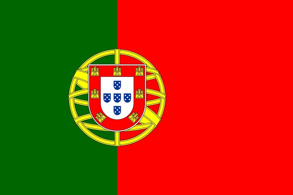 Flag of Portugal with a green and red background and the national coat of arms at the center.