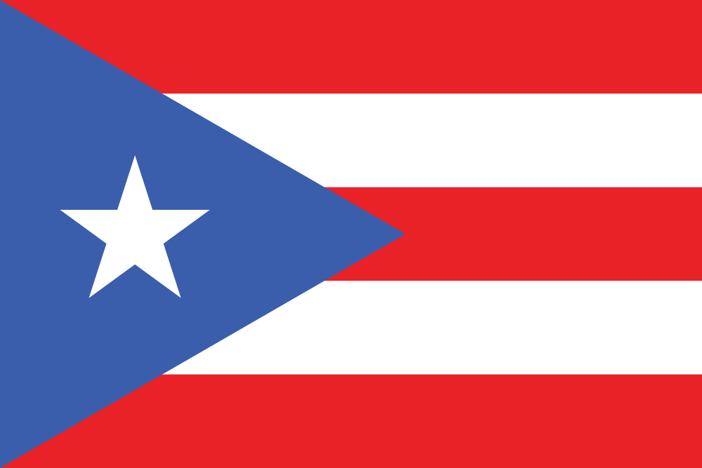 Flag of Puerto Rico with a blue triangle, white star, and red and white stripes.