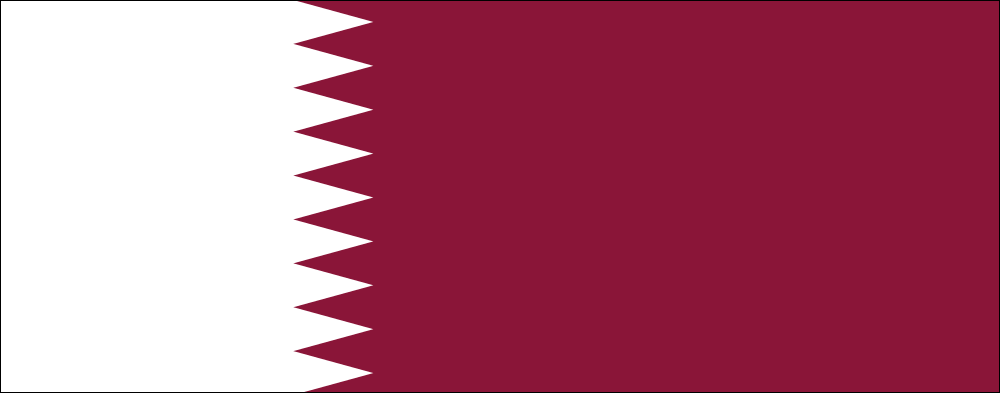 Flag of Qatar with maroon field and white serrated band on the hoist side.