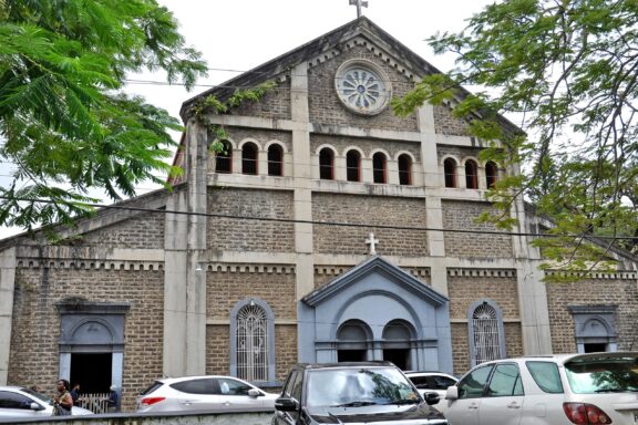 Stone Cathedral Facade with Clock Tower Cathedral of the Immaculate Conception in Castries