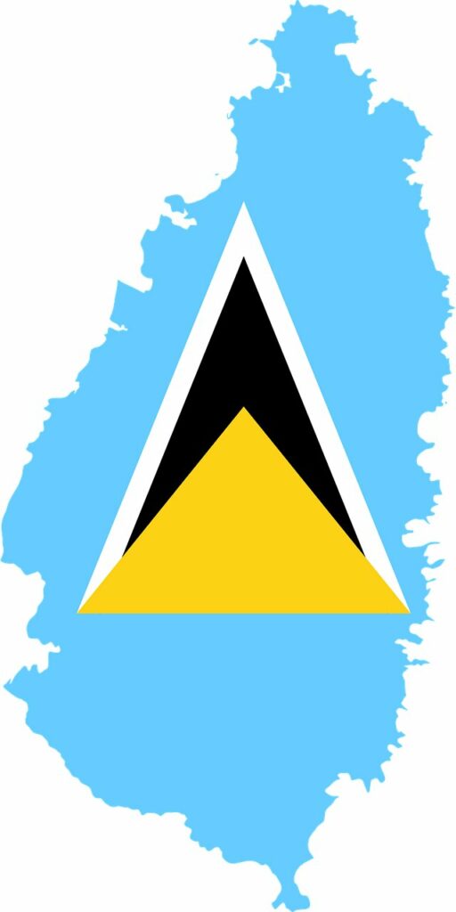 Map of Saint Lucia overlaid with the national flag.