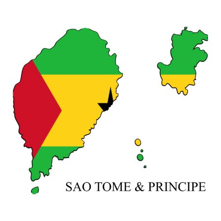 Map of Sao Tome and Principe with the national flag overlay.