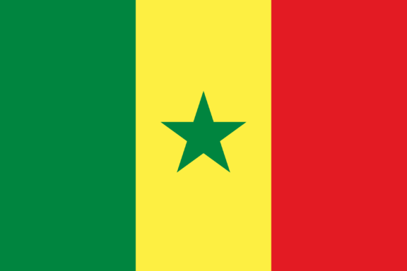 Flag of Senegal with vertical stripes in green, yellow, and red, and a green star in the center.