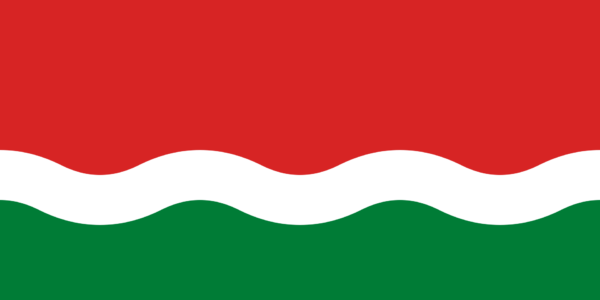 Flag of Hungary with horizontal stripes in red, white, and green.