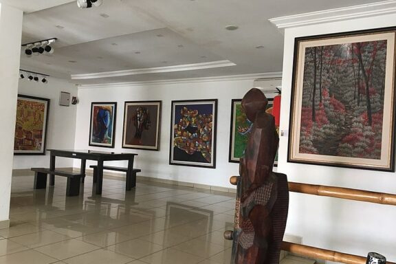 Art Gallery Interior with Sculpture and Paintings Exhibits in the Thought Pyramid Art Centre