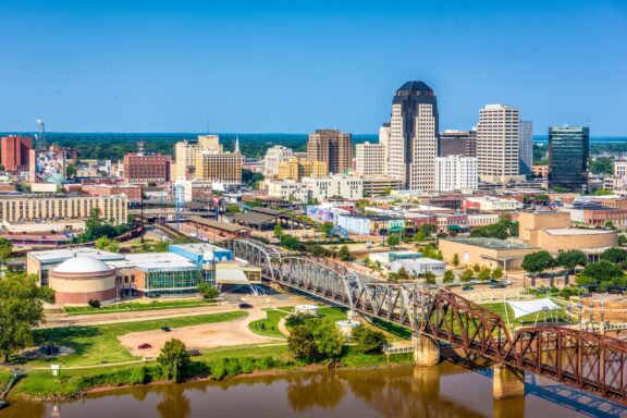 An aerial view of Shreveport, Louisiana