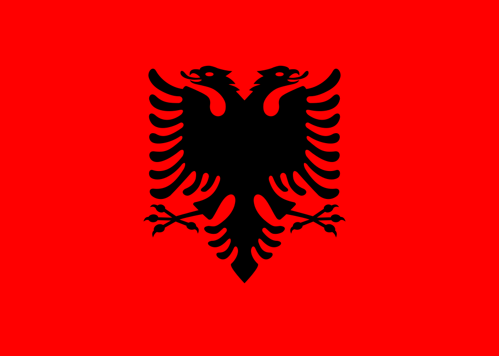 Flag of Albania featuring a black double-headed eagle on a red background.