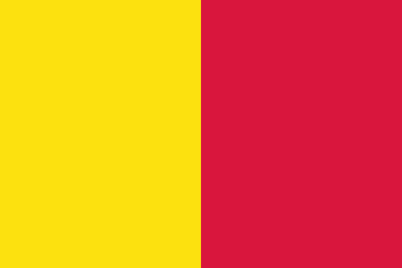 A flag with two vertical bands, yellow on the left and red on the right.