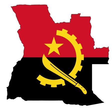 Map of Angola with the national flag overlay.