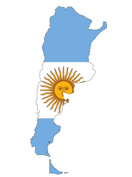 Map of Argentina with the country's flag superimposed on it.