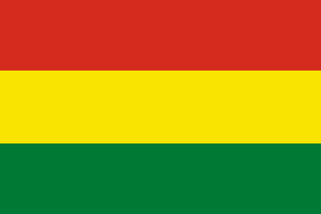 Flag of Bolivia with horizontal stripes in red, yellow, and green.