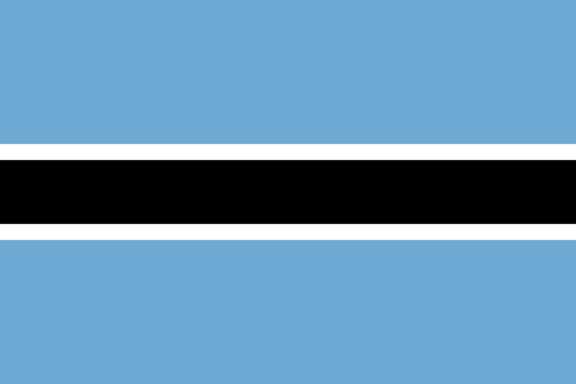 Flag of Botswana with light blue background and horizontal black stripe with thin white borders.