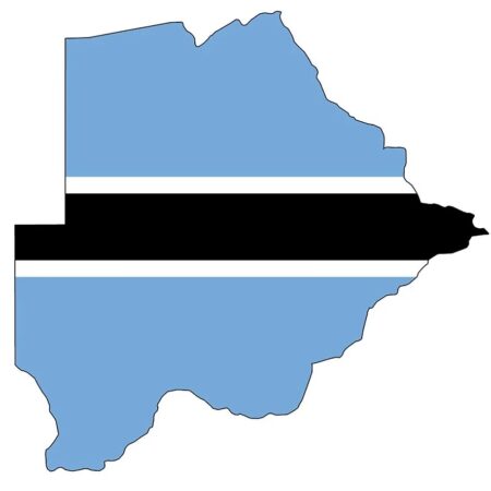 Map of Botswana with the national flag overlay.