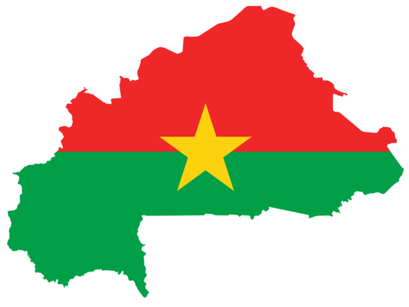 Map of Burkina Faso with the national flag overlay.