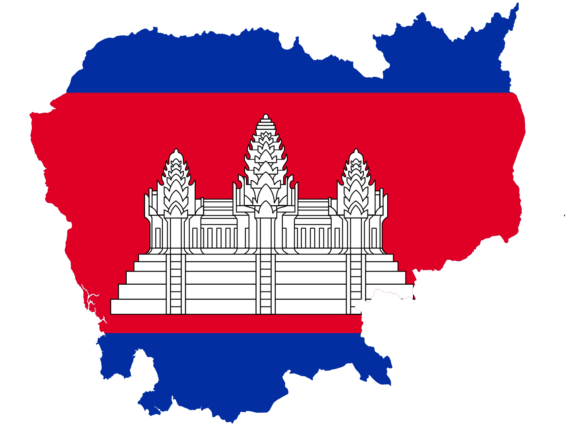 Map of Cambodia with the national flag overlay.