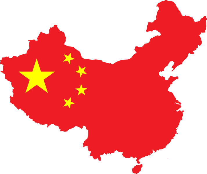 Map of China with the Chinese flag overlaying the country's silhouette.