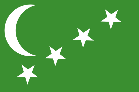 Green flag with a white crescent and four stars on the left side.