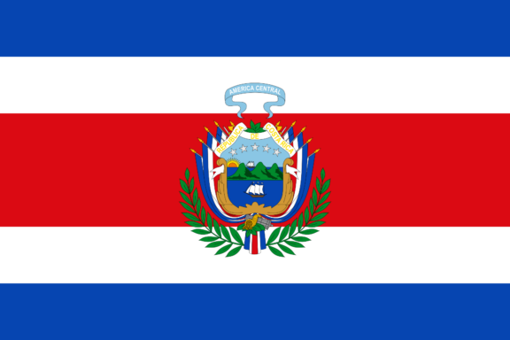 Historical flag of Costa Rica with a blue-white-red horizontal stripe pattern and a central coat of arms.