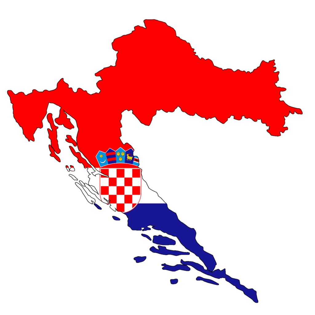 Map of Croatia with the country's flag overlaying the territory.