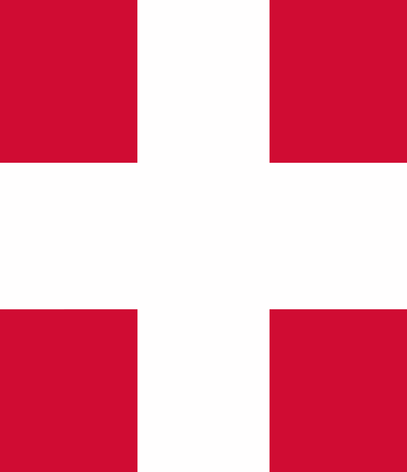 Flag of Denmark with a white Scandinavian cross on a red background.