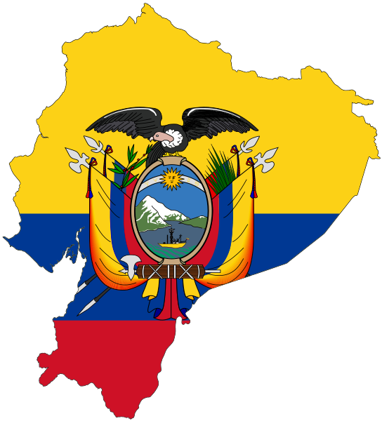 Map of Ecuador with the national flag overlaying the country's contours.