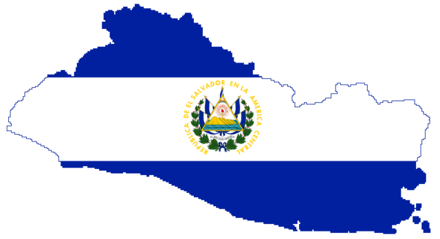 Map of El Salvador overlaid with the national flag.