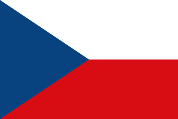 Flag of the Czech Republic with two horizontal bands of white and red and a blue triangle extending from the hoist side.