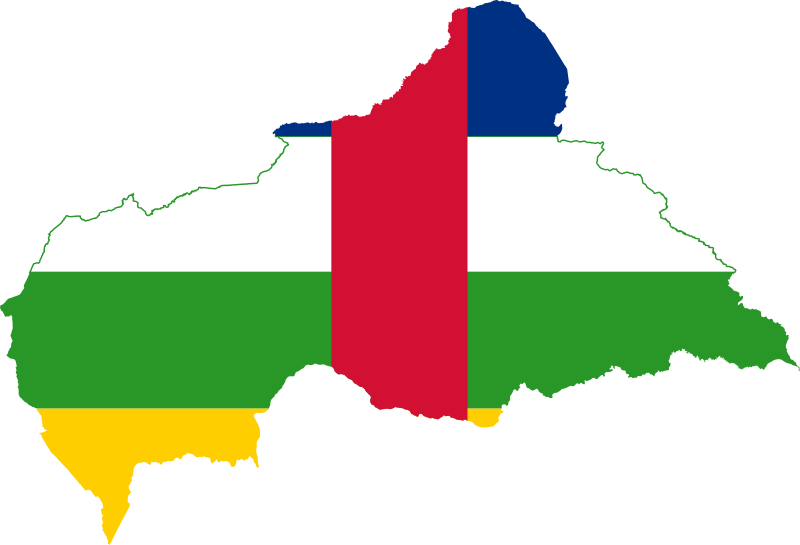 Flag map of the Central African Republic with the country's flag superimposed over its outline.