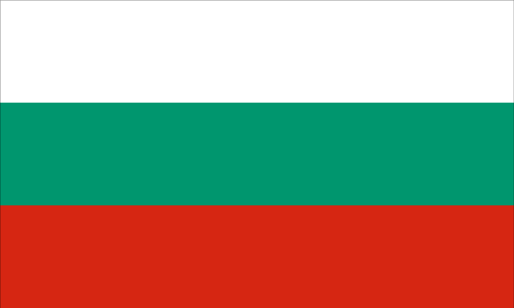 Flag of Bulgaria consisting of three horizontal stripes in white, green, and red from top to bottom.