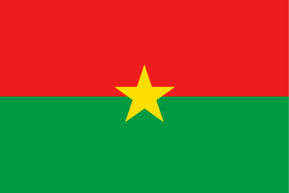 Flag of Burkina Faso with two horizontal bands of red and green and a yellow five-pointed star in the center.