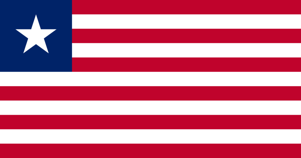 Flag of Liberia with horizontal red and white stripes and a blue square in the top-left corner containing a white star.