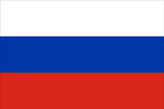 Flag of Russia with three horizontal stripes - white on the top, blue in the middle, and red on the bottom.