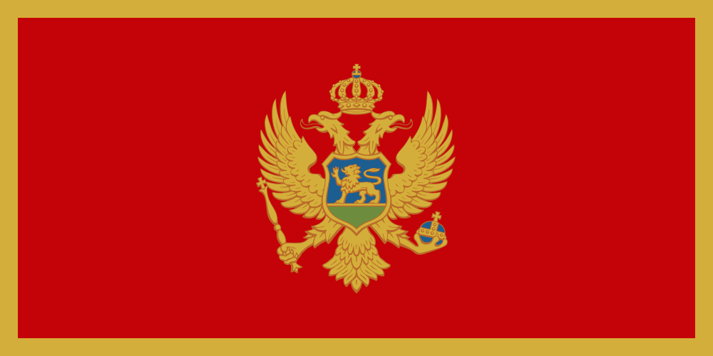 Flag of Montenegro with a red background and a golden double-headed eagle emblem in the center.