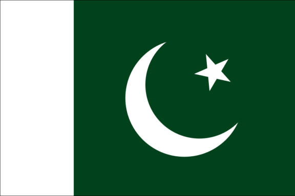 The flag of Pakistan, featuring green and white colors, representing Islam and purity