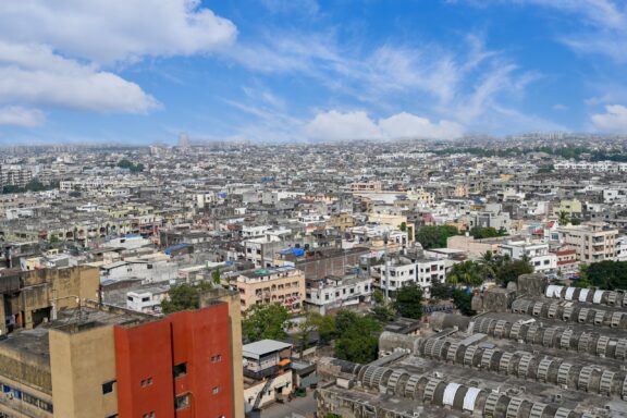 An aerial view of the city of Surat, India.