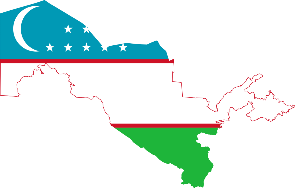 Map of Uzbekistan with the national flag overlay.