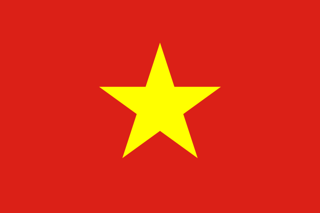 Flag of Vietnam with a red background and a large yellow star in the center.