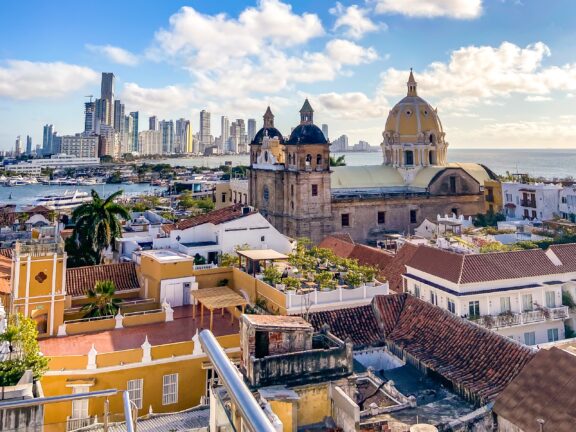 A view of Cartagena and the surrounding water during the daytime in Colombia.