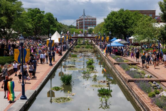 People gather in Frederick Maryland for Frederick Pride 2023.