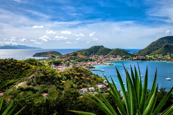 A view of the Bay of Les Saintes from atop a hill in Guadeloupe.