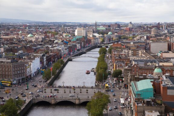 An aerial view of Dublin, Ireland.