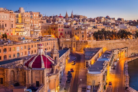 A view of Valletta, the capital of Malta, in the early evening.