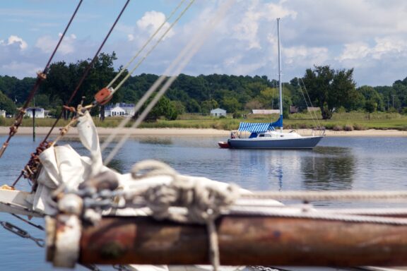 Sailing boats sit in the water at Somerset County’s Deal Island. 