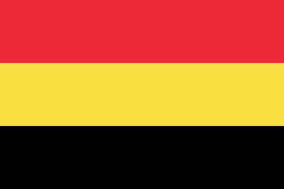 Horizontal tricolor flag with black, yellow, and red bands.